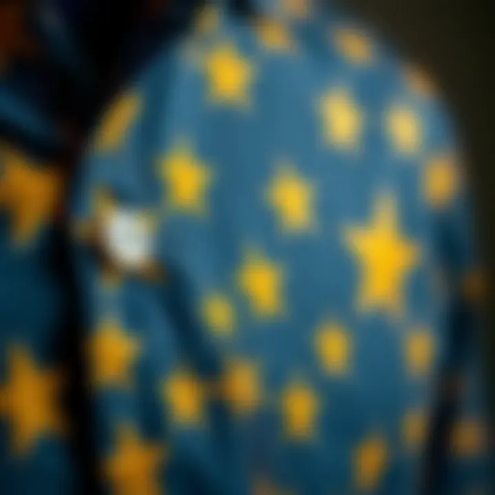 Close-up of intricate details on the Golden Star Shirt fabric