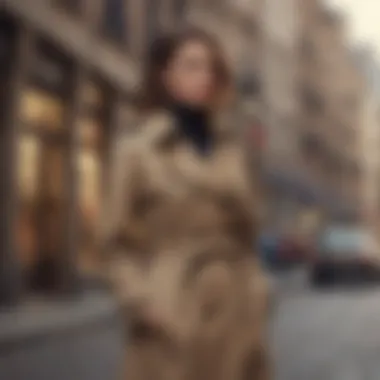 Elegant belted trench coat displayed in a stylish urban setting