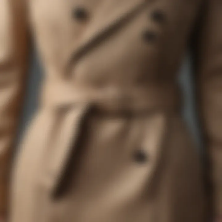 Close-up of the fabric texture of a belted trench coat