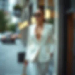Elegant white blazer paired with tailored trousers