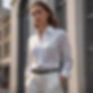 Elegant white shirt outfit with tailored trousers