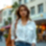 Stylish casual outfit featuring a white shirt