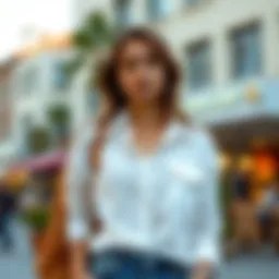 Stylish casual outfit featuring a white shirt