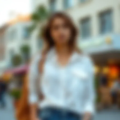 Stylish casual outfit featuring a white shirt