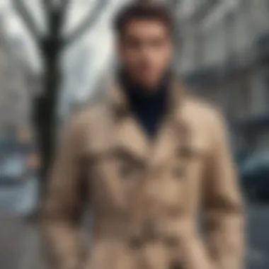 Stylish layering of trench coat in a winter setting