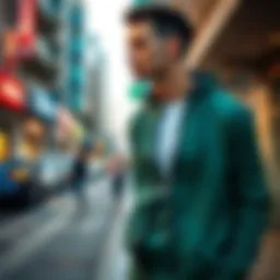 Stylish zip-up sports jacket showcased in urban setting