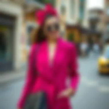 A fuchsia blazer combined with bold accessories for a striking outfit