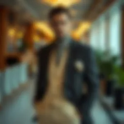 Elegant model wearing a tailored Hakim Yaka Ferace in a modern setting