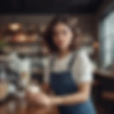 A stylish coffee shop scene with a woman showcasing hipster fashion.