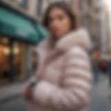 A stylish puffy coat on a city street