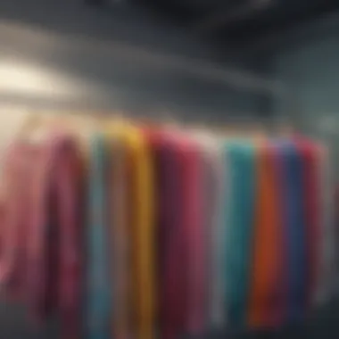 A collection of vibrant boat neck blouses hanging on a rack