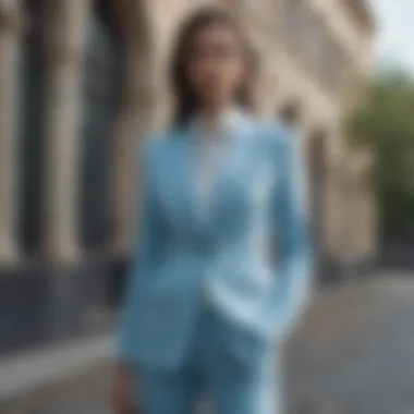 Light blue suit displayed in a seasonal fashion setting