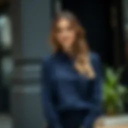 Elegant navy blouse styled for office wear