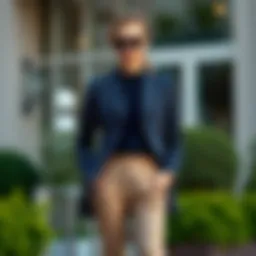 Sophisticated navy striped jacket paired with tailored trousers