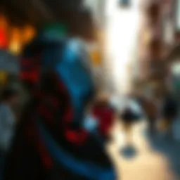 A vibrant shiny coat reflecting light in a stylish urban setting