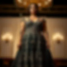 Elegant plus-size evening gown showcasing intricate details