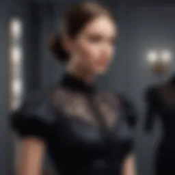 Elegant black evening blouse showcased on a mannequin