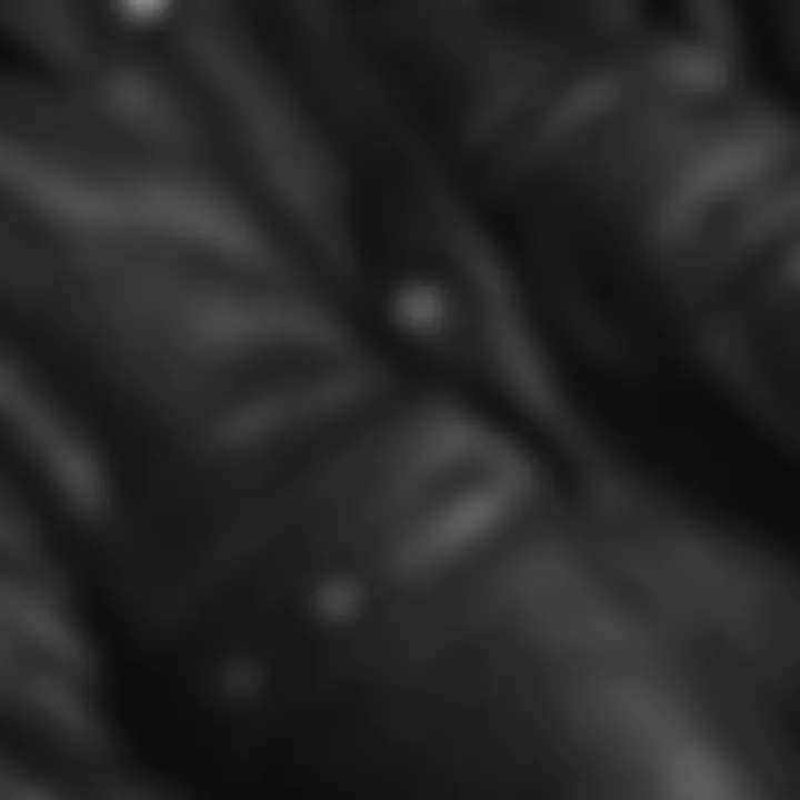 Close-up of the texture and details of a black leather blazer