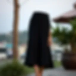 Elegance of a black midi skirt showcased in an outdoor setting