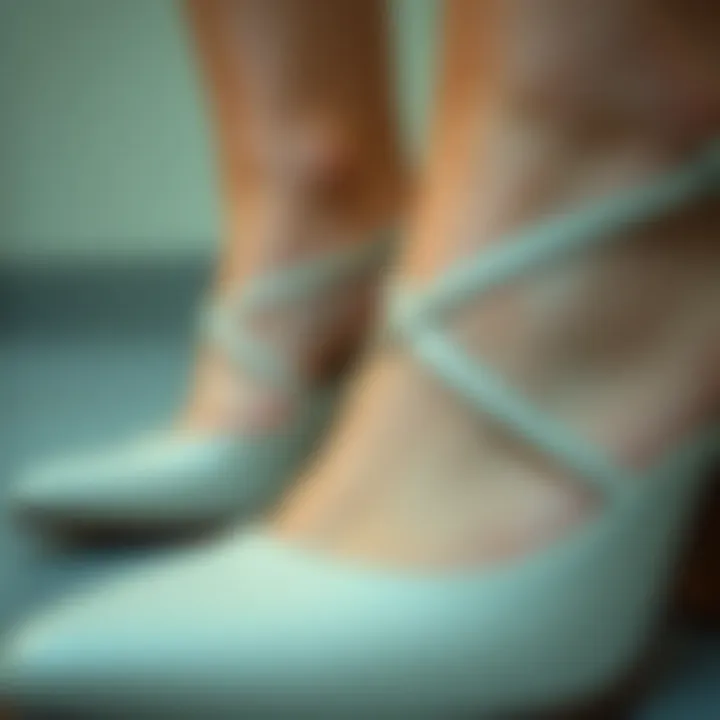 Close-up of the intricate design details of thin strap shoes