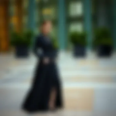 Long black skirt showcased in a formal setting