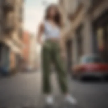 Fashionable side-slit pants in a casual outdoor setting